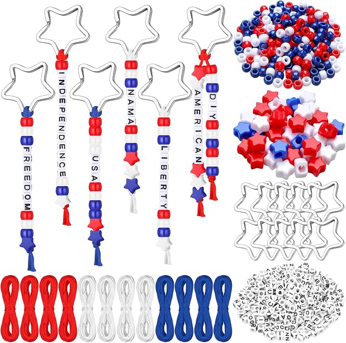 Landical 564 Pcs Patriotic Keychain DIY Making Kit Star Bead Keychain Kit by Landical