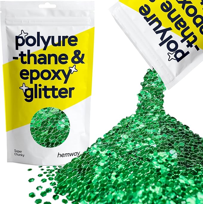 Hemway Polyurethane & Epoxy Resin Glitter 100g / 3.5oz Metallic Crystal Flake Additive for Flooring Jewelry Tumblers Glass Pigment - Super Chunky (1/8" 0.125" 3mm) - Emerald Green