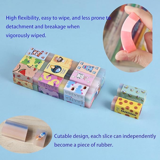 23PCS Big Fun Cute Animal Fruit Pencil Erasers for Kids Bulk,Back to School Party Gifts (Fruit Animal Jelly, Big)