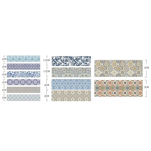 12 Rolls Exotic Charm Washi Tape Set Floral Arts Adhesive Tapes Geometric Garden Decorative Masking Tape Sets for Craft, Kids, Scrapbook, DIY, Gift Wrapping (Azure Serenity)