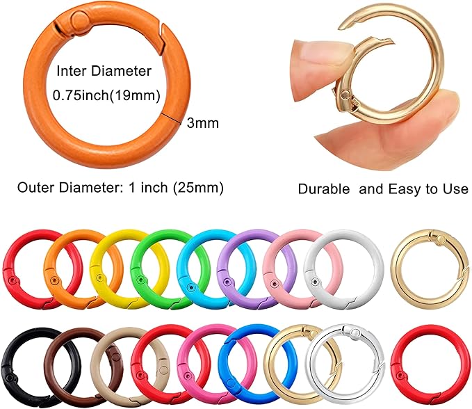 Round Carabiner Clip Bulk 48pcs 1 Inch Colorful Circle Carabiner Key Ring Clips - Image 4