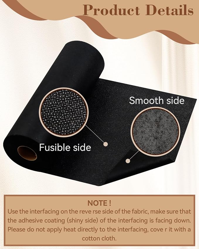 FIVEIZERO Medium Weight Black Iron-On Non-Woven Fusible Interfacing: 12in x - Image 5
