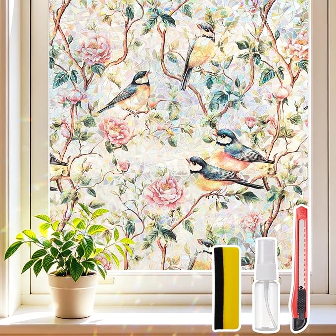 Window Privacy Film Stained Glass 35.4" x 157.4" Rainbow | Static cling – no by Unknown