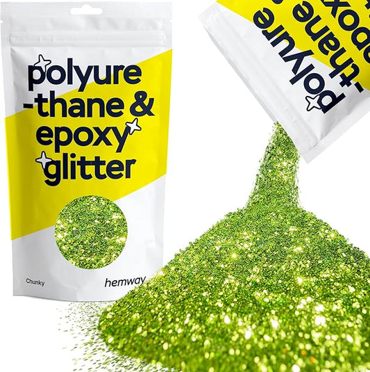 Hemway Polyurethane & Epoxy Resin Glitter 100g / 3.5oz Metallic Crystal Flake Additive for Flooring Jewelry Tumblers Glass Pigment - Chunky (1/40" 0.025" 0.6mm) - Lime Green
