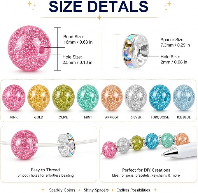 250 Pcs Beads for Pens - 16mm Focal Beads for Beadable Pens - Image 6