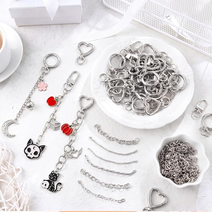 Liliaafar 48 Set Keychain Making Kit Gold Silver Metal Keychain Clips - Image 3