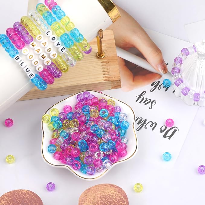 1000Pcs Pony Beads Bracelet 9mm Hot Pink Glitter Plastic Barrel Pony Beads - Image 8