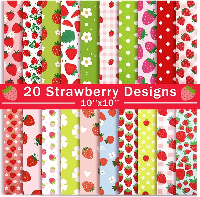 HunnmingRe 20 Pcs 10''x10'' Strawberry Quilting Fabric Square Strawberries by HunnmingRe