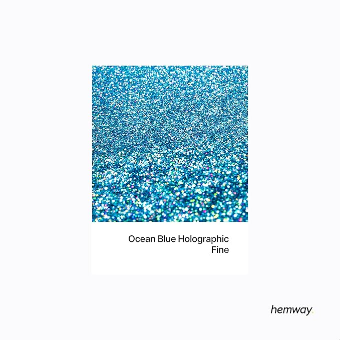 Hemway Polyurethane & Epoxy Resin Glitter 100g / 3.5oz Metallic Crystal Flake Additive for Flooring Jewelry Tumblers Glass Pigment - Fine (1/64" 0.015" 0.4mm) - Ocean Blue Holographic