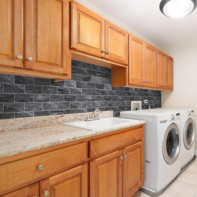 100 Pieces Peel and Stick Backsplash for Kitchen, 3" x 6" PVC Subway Tile 2025 Upgraded Gray-Gold Stone Backsplash Stick on Tile Elevate Kitchen Fireplace RV