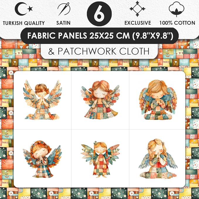 ‍ Patchwork Angel Cotton Fabric Panel – 6 Designs + Bonus Sheet 29.5×19.6 inch - Image 3