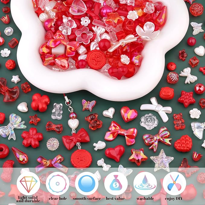 200-260PCS TINKRSTUFF Assorted Red Acrylic Beads - Image 3