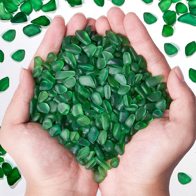 QEQEKAKA Sea Glass Stones for Crafts About 2.75LB Green Glass Pebbles Gemstones by QEQEKAKA