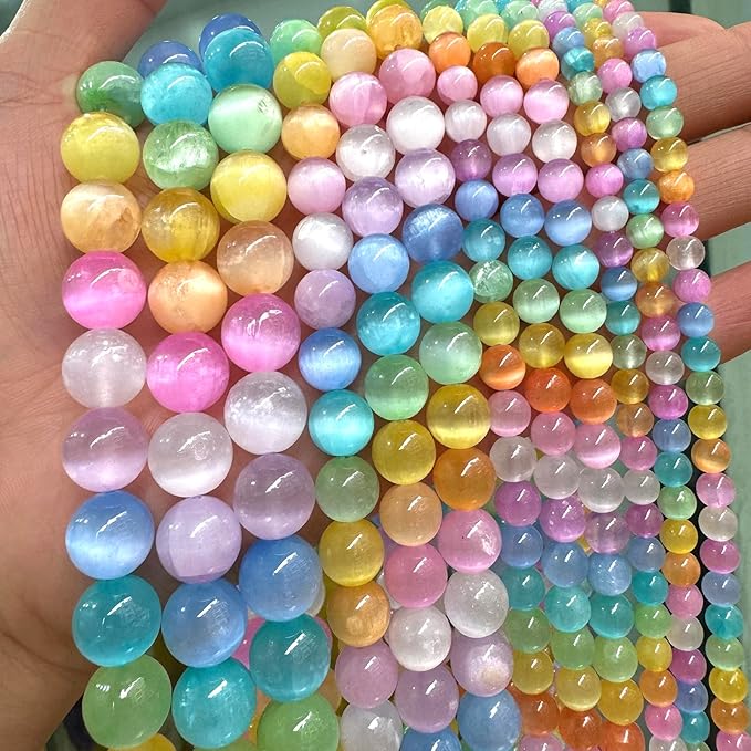 90PCS 4MM Natural Stone Colorful Selenite Gypsum Beads Round Loose Beads for Jewelry Making DIY Bracelet Necklace Accessories 15" Energy Healing Power Stone Beads