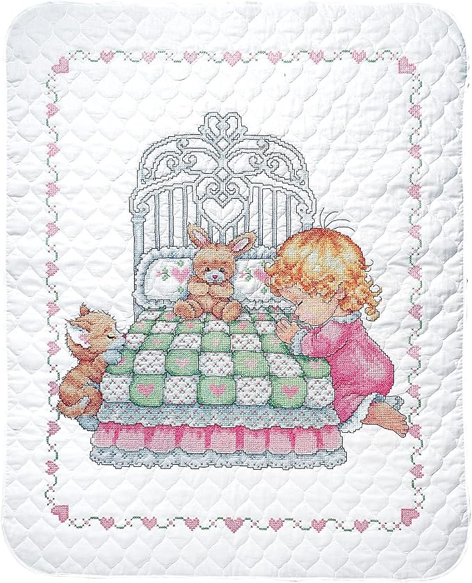 Tobin Bedtime Prayer Girl Quilt Stamped Cross Stitch Kit, 36 by 43-Inch by Design+Works+Crafts