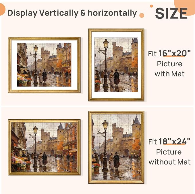 upsimples Vintage 18x24 Frame, Antique Gold Frames Display 16x20 - Image 2