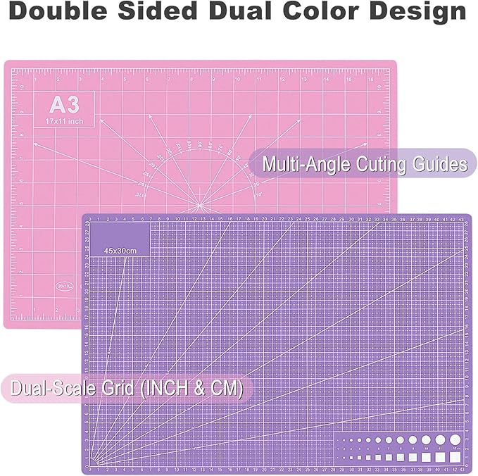 2 PCS Self Healing Cutting Mat 12" x 18": Sewing Rotary Cutting Mat for Crafts and Fabric Sewing Scrapbooking Quilting and Precision Cutting Purple & Pink Design (2, Purple & Pink)