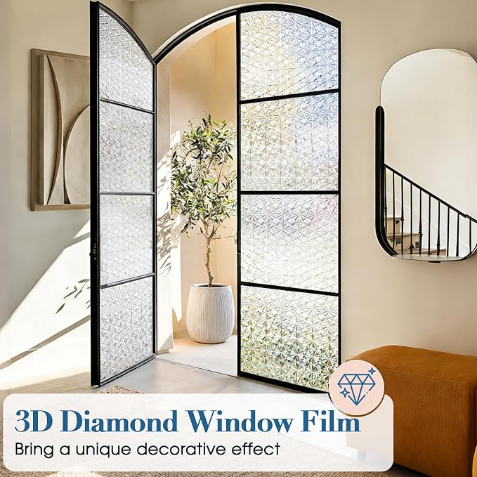 Windimiley Frosted Glass Window Privacy Film, 3D Diamond, 17.5" x 118.1" | - Image 4