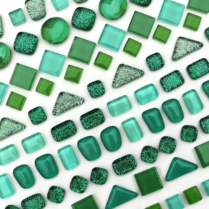 LITMIND 1.1LB Green Mixed Irregular Crystal Glass Mosaic Tiles - Image 2