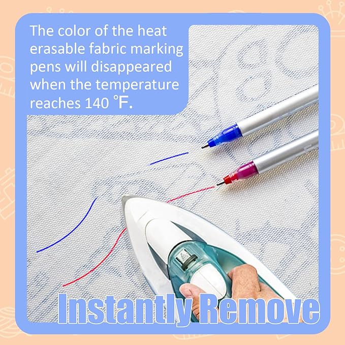 Heat Erasable Fabric Marking Pens Set | 11Pcs 3 Colors | Increase Ink Capacity & Writes Smooth | Sewing Quilting Supplies, Sewing Gifts