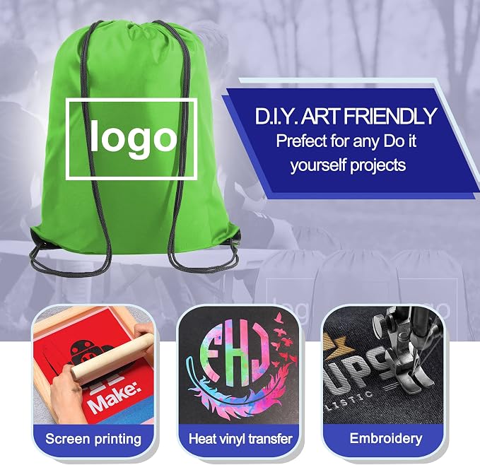 BeeGreen Green Drawstring Backpack Bags Bulk 10 Pack X-Large 22.4" L x 17.5" W - Image 3
