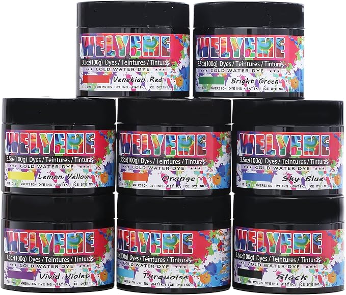 Cold Water Dye Powder, 8-Color Assortment, 7/2-oz. Bulk Jars, by WELYEME