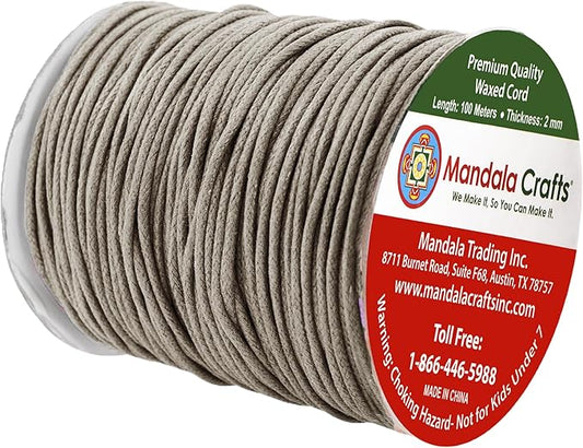 Mandala Crafts 2mm 109 Yards Taupe Cotton Waxed Cord for Jewelry Making Bracelet Cord Waxed String - Beading String Thread Jewelry Cords for Necklaces String