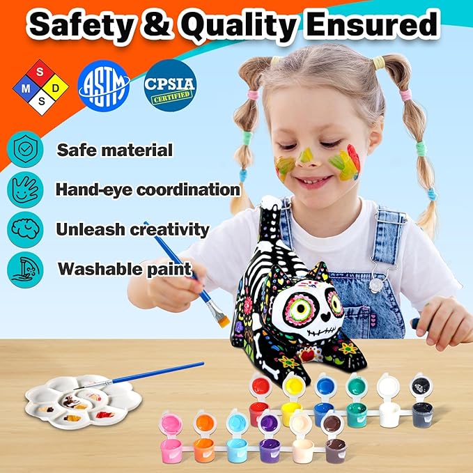 FUNZBO 4.3in Paint Your Own Cat Lamp Kit - Halloweens Arts and Crafts Supplies Painting Set for Kids Teens, DIY Night Light Toy for Toddlers Girls Boys Age 3 4 5 6 7 8 9 10 11 12 13 +