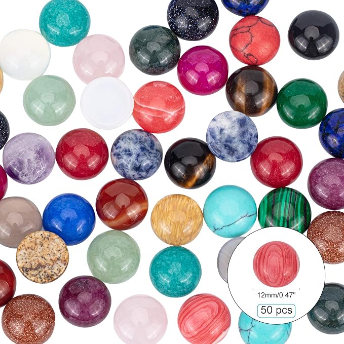 PH PandaHall 50pcs Gemstone Cabochons 25 Colors 12mm Flat Round Cabochon Quartz - Image 2