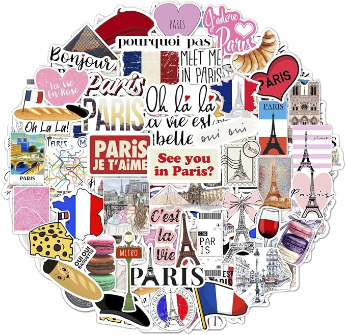 BulbaCraft 100Pcs Paris Sticker, French Stickers, Eiffel Tower Laptop Decals by BulbaCraft