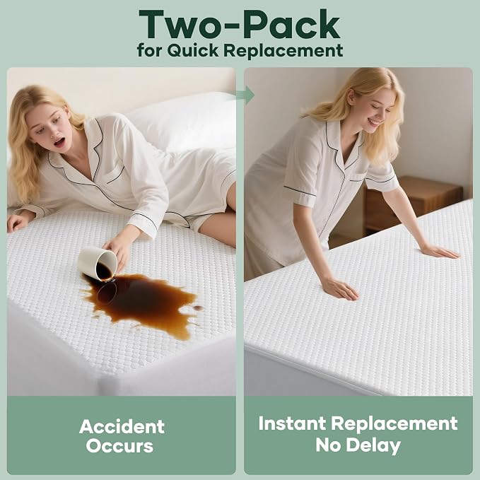 OhGeni 100% Waterproof Mattress Protector, Fitted Sheet, Full -2 Pack - Image 2