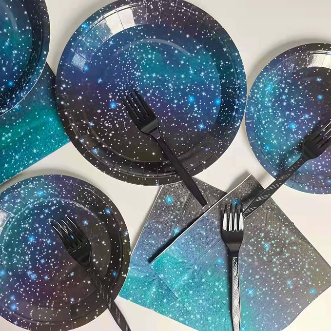96 Pcs Galaxy Party Starry Night Supplies Tableware Set Outer Space Theme - Image 5