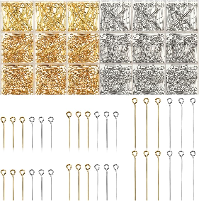 Junkin 1400 Pcs Eye Pins Mix Jewelry Findings 0.63 * 0.79 * 1.18 in Open Eye by Junkin