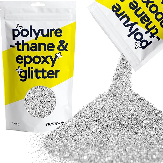 Hemway Polyurethane & Epoxy Resin Glitter 100g / 3.5oz Metallic Crystal Flake Additive for Flooring Jewelry Tumblers Glass Pigment - Chunky (1/40" 0.025" 0.6mm) - Silver