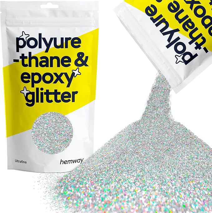 Hemway Polyurethane & Epoxy Glitter Metallic Crystal Flake Additive for Flooring, Jewellery Making, Tumblers and Resin 100g / 3.5oz - Ultrafine (1/128" 0.008" 0.2mm) - Silver Holographic