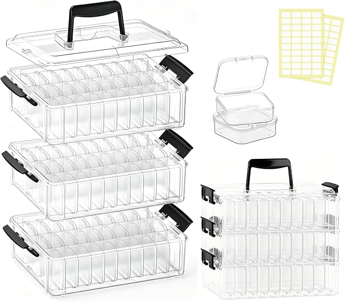 3-Tier Large Capacity Stackable Bead Organizer Box 90 Pcs, Portable Plastic by Unknown