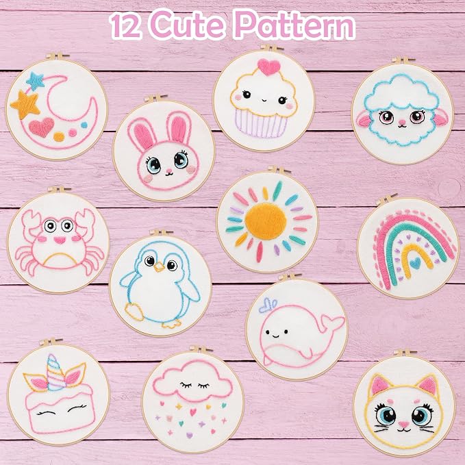 Louise Maelys Embroidery Kit for Beginners, 12 Packs Pre-Printed DIY Sewing - Image 6