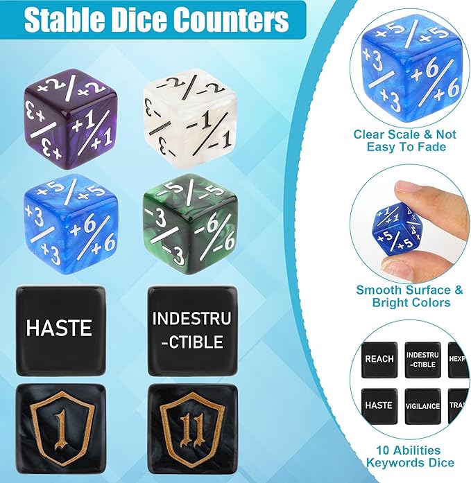60PCS MTG Counters Set, Anglekai MTG Dice Counters for TCG Card Games, 10P Life Ability Keywords/ 40P -1/+1 Buff Tokens/ 10P Shield/Bag