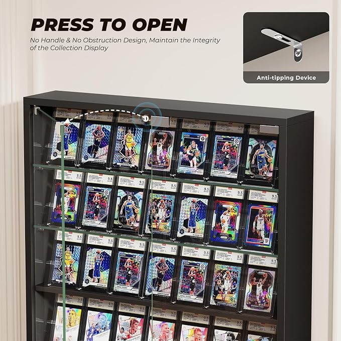 6-Tier Wall Display Case with Glass Doors, LED Sports Card Display Case with - Image 5