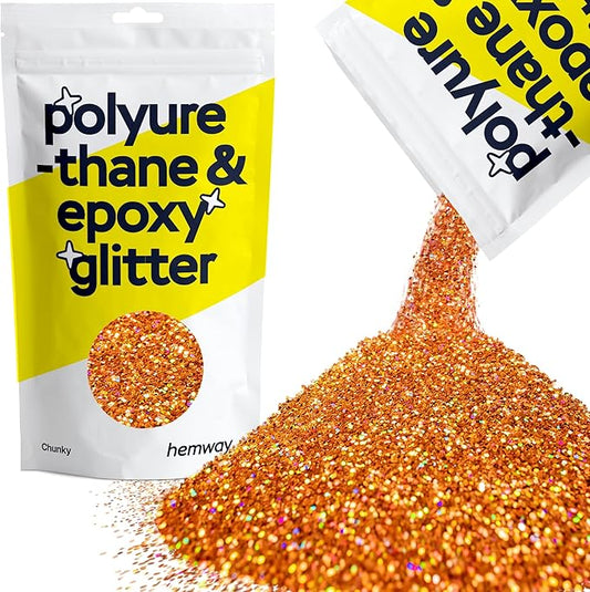 Hemway Polyurethane & Epoxy Resin Glitter 100g / 3.5oz Metallic Crystal Flake Additive for Flooring Jewelry Tumblers Glass Pigment - Chunky (1/40" 0.025" 0.6mm) - Copper Holographic