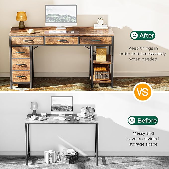 Huuger Computer Desk with 6 Drawers, Office Desk with Shelves, Reversible - Image 5