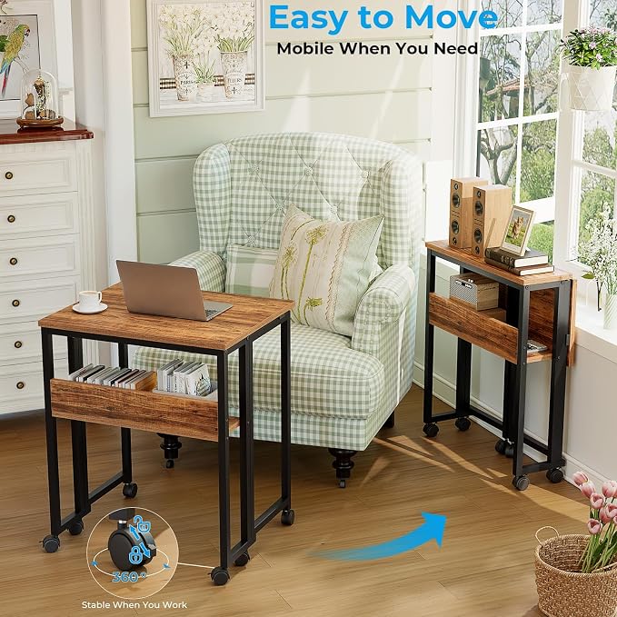 GreenForest Folding Desk with Wheels, 24.8" Rolling Table - Image 4