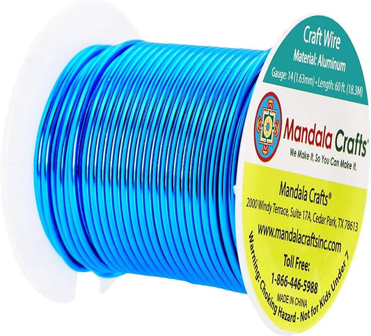 Mandala Crafts 14 Gauge Anodized Aluminum Craft Wire for Jewelry Making - 60 FT Colored Flexible Bondi Blue Wire - Bendable for Bonsai Armature Crafting Sculpting