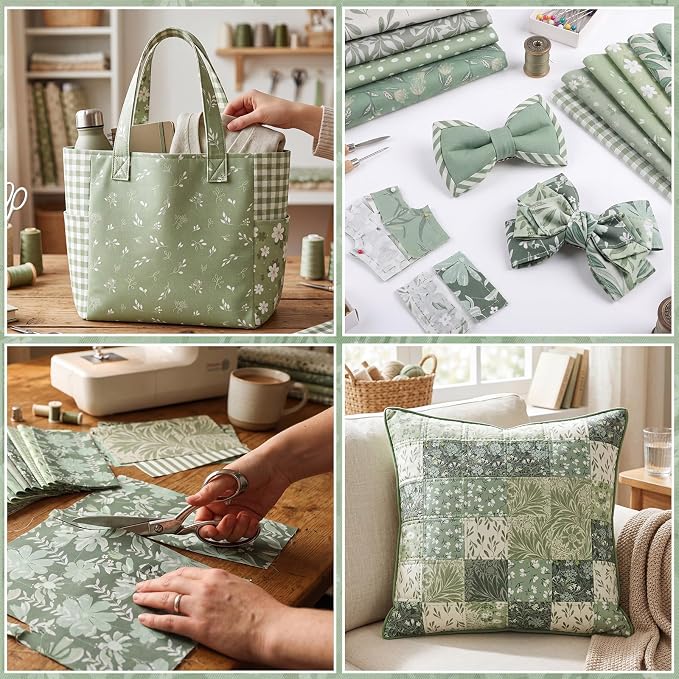 25 Pcs Sage Green Cotton Fabric Squares, 10 x 10 Inch, Precut | 25 assorted - Image 5