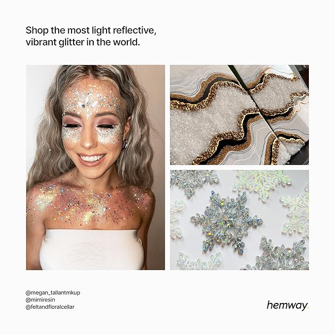 Hemway Polyurethane & Epoxy Resin Glitter 100g / 3.5oz Metallic Crystal Flake Additive for Flooring Jewelry Tumblers Glass Pigment - Extra Chunky (1/24" 0.040" 1mm) - White Iridescent