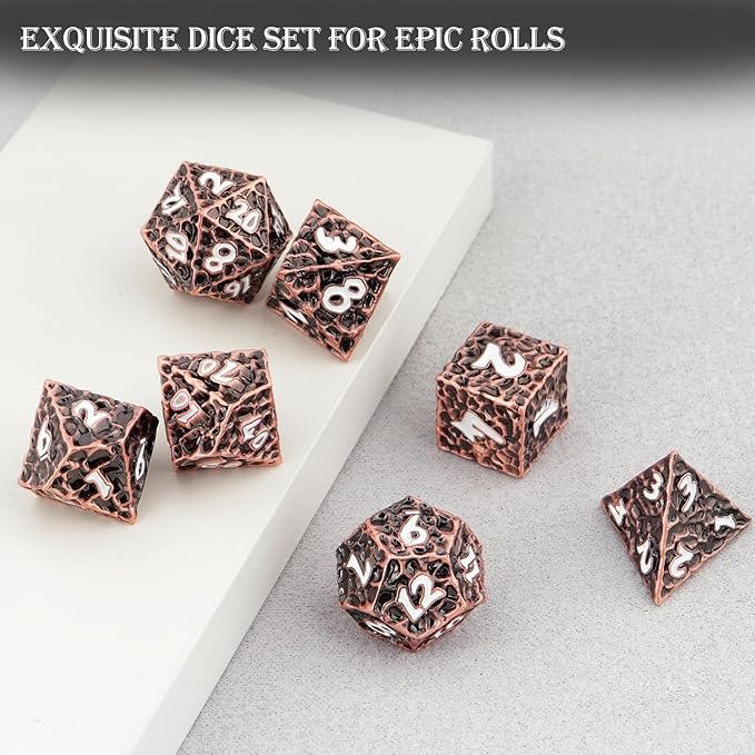 Haxtec Metal DND Dice Set Polyhedral D&D Dice Compatible with Dungeons and Dragons Gift TTRPG Antique Copper Metal Dice