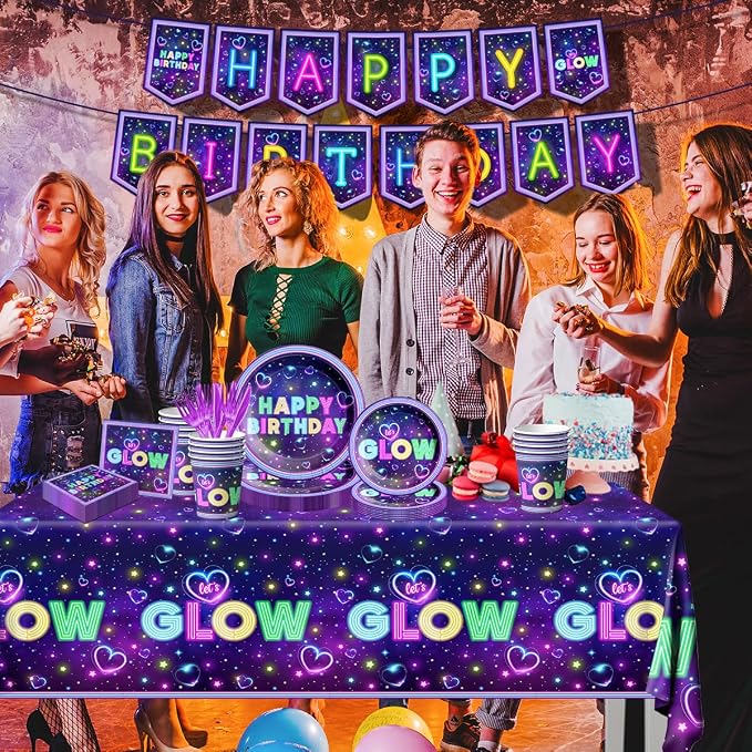 Glow Neon Party Supplies Tableware Set, Glow Tablecloths - Image 4