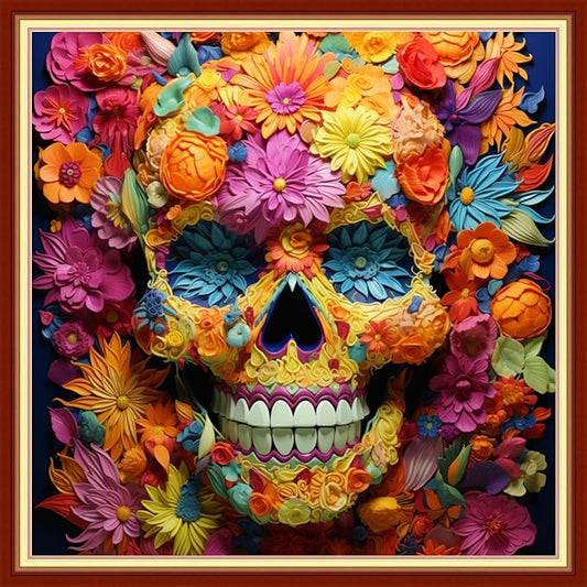 Foxhool Beginners Cross Stitch Kits Stamped Full Range of Embroidery Kits for Adults DIY Cross Stitches kit Embroidery Patterns for Needlepoint kit-Colorful Skull 18x18 inch