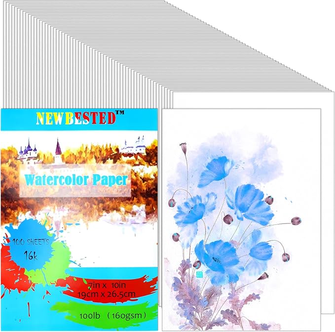 100Sheets Newbested White Watercolor Paper Cold Press Cut Bulk Pack by Newbested
