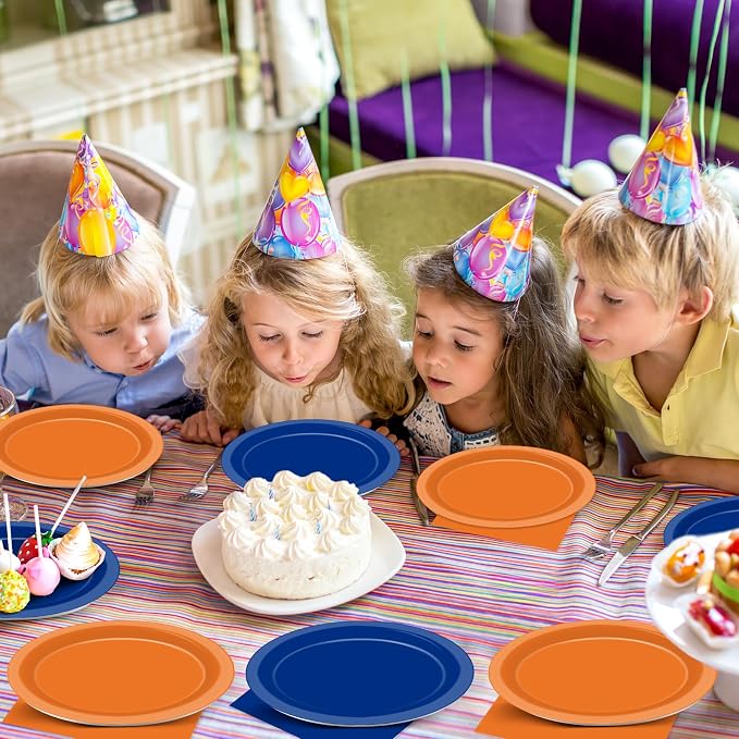 48Pcs Orange and Blue Paper Plates and Napkins Blue and Orange Party - Image 6